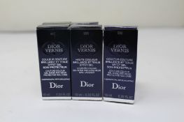 Five Dior Vernis gel shine and long wear nail lacquer to include shades 999 Rouge, 970 Nuit 1947,