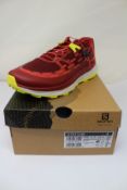 A men's boxed as new pair of Salomon Ultra Glide Trail Running Shoes in Biking Red/Lunar Rock/