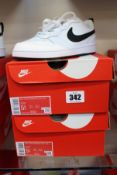 Two pairs of boxed as new Nike Court Borough Low 2 (GS) in black and white (UK 5/5.5Y).