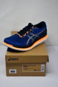 A pair of men's boxed as new Asics GlideRide 2 Lite Show Running Shoes in blue (UK 8.5).