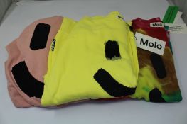Three children's Molo tops to include Mattis colour blobs sweatshirt, Mattis yellow light sweat