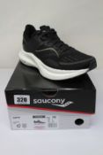 A pair of women's boxed as new Saucony Tempus Running Shoes in black and white (UK 8).