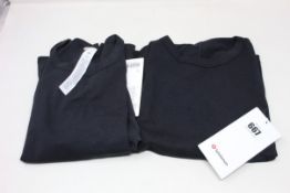 Two Lululemon classic fit cotton blend black tee's (Sizes 1 x 10, 1 x 12) (Security tags attached).
