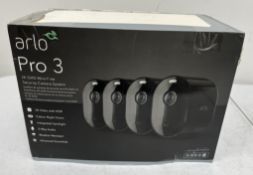 A pre-owned Arlo Pro3 Smart Home Security CCTV 4 Camera System (Boxed, cables and hub included) (Unt