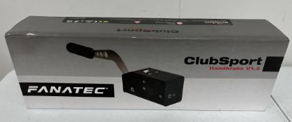 A boxed as new Fanatec Clubsport Handbrake V1.5 (Grade A, box sealed, some cosmetic damage to box).