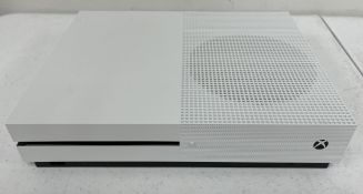 A pre-owned Microsoft Xbox One S 1TB Console (Boxed. Unit only, no cables, controllers or other item