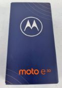 A boxed as new Motorola Moto E30 (XT2159-6) 32GB in Mineral Grey (Grade A- Box sealed).