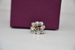 A Gucci metal double ring with crystals (Size K/L) (RRP £305).