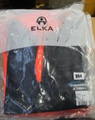 Six as new Elka Fishing Extreme Smocks in fluorescent orange and navy (Junior 8 and 10, 2 x M, 2 x
