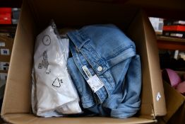 Six as new Carhartt clothing items to include Maverick Jeans in Blue Denim, S/S Base T-Shirt in