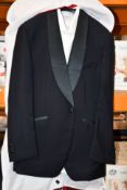 A Clement & Church black bespoke three piece Tuxedo and shirt with blue paisley lining and small