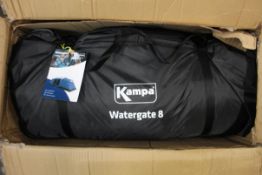 A Kampa Watergate 8 Tent (NOTE: Item has not been assembled and maybe incomplete, viewing is