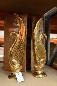 Two pre-owned 15 inch Brass Swan Bookends.