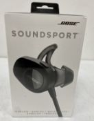 A boxed as new pair of Bose SoundSport Wireless Headphones in Black (EAN: 017817731355) (Grade A+, b