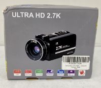 Eighteen boxed as new Better Life 2.7K High Definition Camcorders (Damaged boxes).