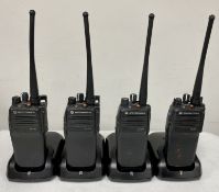 Four pre-owned Motorola DP3400 Portable Two Way Radio's with UHF and VHF antennas, four single unit