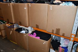 Eight boxes of assorted pre-owned clothing and related items.