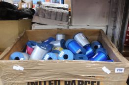 A large quantity of Prasent Ribbon, mostly Blue and Silver to include 5mm x 500m rolls and 10mm x