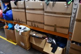 Seven boxes and one sack of assorted pre-owned clothing and related items.