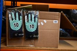 A box of YeChun football gloves (Approximately 100 pairs).
