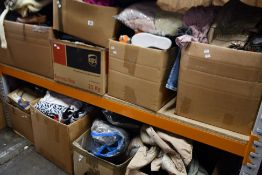 Nine boxes of assorted pre-owned clothing and related items.