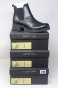 Three pairs of women's boxed as new Marco Tozzi Chelsea Boots in black (EU 39, 2-25806-29 001).