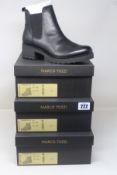 Three pairs of women's boxed as new Marco Tozzi Chelsea Boots in black (EU 40 x 2 and 41 x 1, 2-