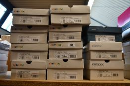 Seven pairs of children's boxed as new Geox shoes/trainers in various styles.