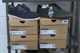 Two pairs of Etnies Jameson 2 Eco (Green/Black) and two Etnies Dory (Navy) Skate Shoes (all UK 9).