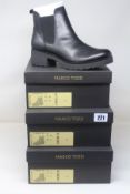 Three pairs of women's boxed as new Marco Tozzi Chelsea Boots in black (EU 36 x 1 and 37 x 2, 2-