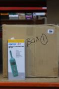 A box of Center humidity temperature meters (Approximately 20 items).