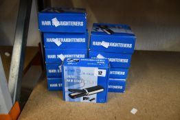 Ten boxed re-chargeable travel hair straighteners (Two missing plug and cables).