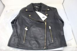 An as new Monsoon Real Leather Biker Jacket, SKU 1439370112 (Size UK 12).
