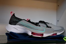 An as new pair of Nike Air Zoom Tempo Next Percent Trainers in Black/Dynamic Turq-Wolf Grey-Hyper