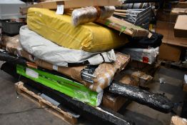 A quantity of garden and outdoor items including a hedge trimmer.