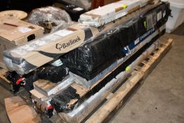 Two pallets of flooring and related items.