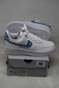 A women's as new pair of Air Force 1 '07 ESS in White/Worn Blue-White-White (Size WMNS UK 3.5).
