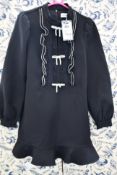 A women's as new Self-Portrait Black Crepe Ruffled Bib Mini Dress UK 8 (AW22-108).