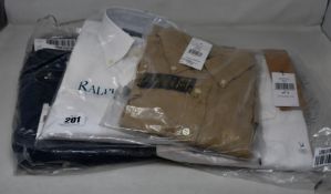 Four as new Ralph Lauren items of clothing to include 1x M Classics 2 Indigo Shirt in Blue (Size