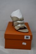 A pair of boxed as new Le Monde Beryl linen Knot sandal mid heels in cork (Size 37 UK4).