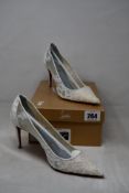 A boxed as new Christian Louboutin Lace 554 85 Tulle and Satin Pumps, Vers Off White/Lining Blue (
