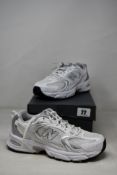 A pair of boxed as new New Balance 530 Trainers - White/Silver (UK 6).