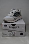 Two pairs of boxed as new Saucony Shadow 6000 Sneakers - White/Dark Grey and Black (UK M 7, W 7.5).