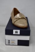 A pair of women's boxed as new Pied de Biche Paris Lily gold sued calf loafers (EU 39).