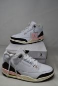 A pair of women's boxed as new Nike Air Jordan 3 Retro Sneakers in white/dark mocha-atmosphere (UK