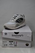 Two pairs of boxed as new Saucony Shadow 6000 Sneakers - White/Dark Grey (UK M 9, W 9.5).