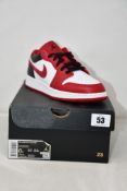 A pair of boxed as new Nike Air Jordan 1 Low (GS) in white/gym red-black (UK 5.5/6Y).