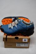 A pair of as new Salomon Speedcross 5 GTX in Mallard Blue/Wrought Iron/Vibrant Orange (Size UK 8.