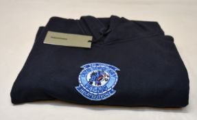 A men's as new Maharishi Sez Wolf Patch Hooded Sweatshirt in navy (M).