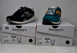 Two pairs of boxed as new Saucony 6000 Sneakers - Black (UK M 8, W 8.5) and Green/Orange (UK M10,